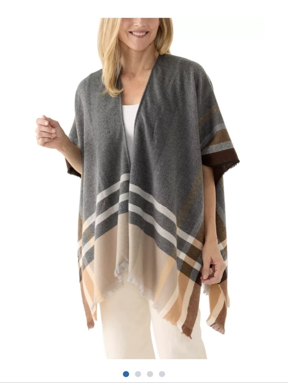 Vince Camuto Gray and Brown Herringbone Poncho O/S NWT